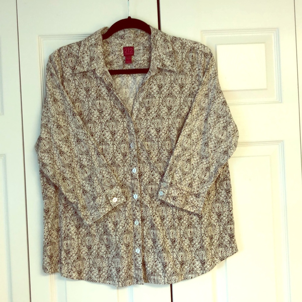 Taupe Black Snake Print Button down 3/4 Sleeve